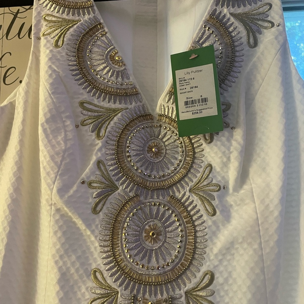 Lilly Pulitzer White Dress with Gold and Silver Accents